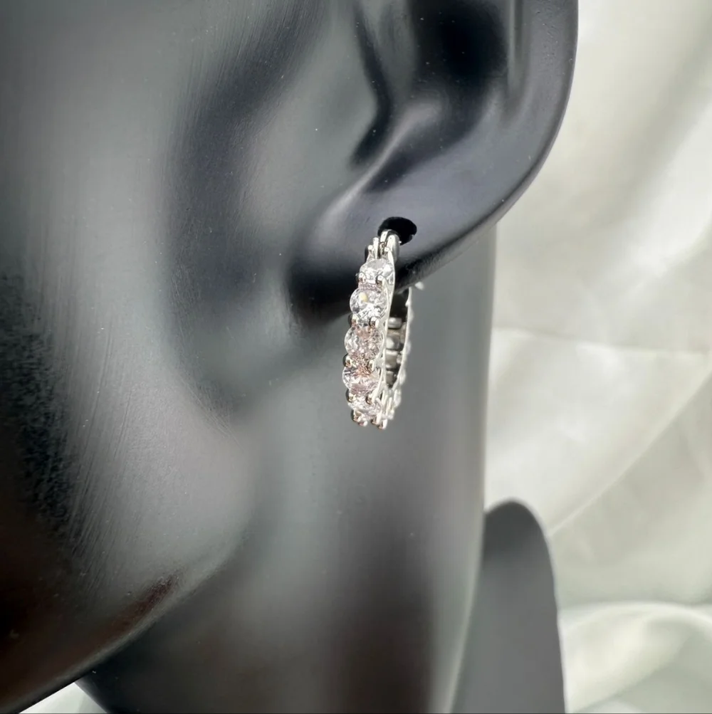 Wedding guests Crystal Silver Hoop Earrings - Picture 3 of 7